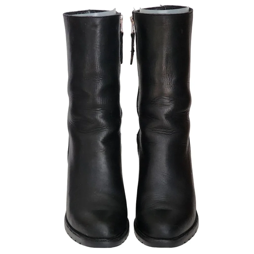 SOREL After Hours Mid Boot Black Leather Wedge Booties Size 8.5